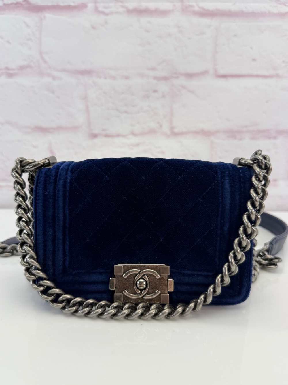 Chanel Blue Velvet Mini Boy Bag